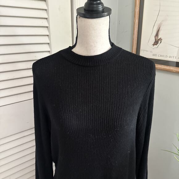 REFORMATION Sweater Dress Womens Medium Black Long Sleeve Shift Ribbed Knit - Picture 3 of 12